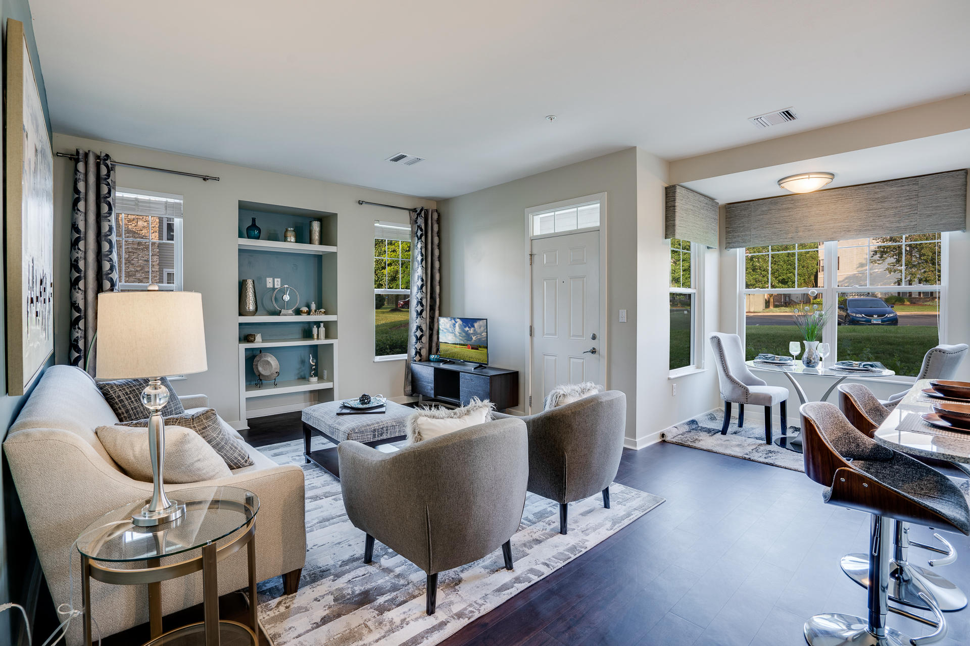 Spacious Living Room With Built-In Book Shelves