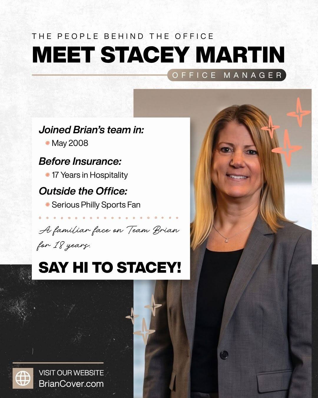Meet Stacey Martin, our office manager and a valued team member since May 2008! With 17 years of hospitality experience and a love for Philly sports, Stacey brings plenty of personality to our office. Join us in celebrating her 18 years with the team!
