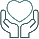 Hands holding heart icon.