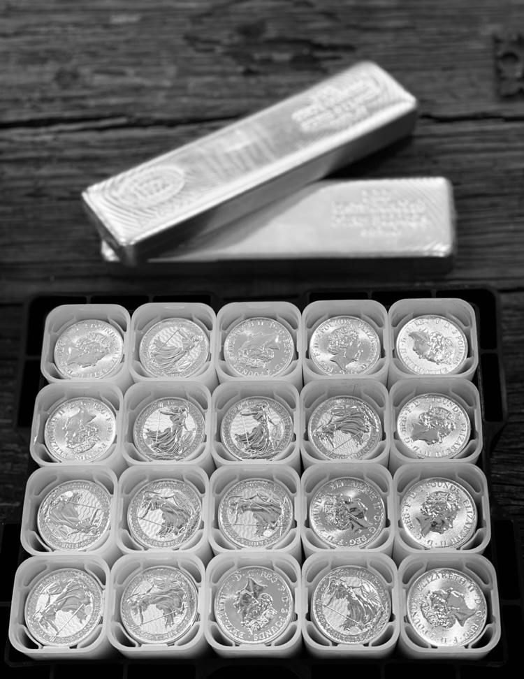 Two 100 oz Silver IGR Bars (New), with 1 oz Silver Monster Box of Brittania's.