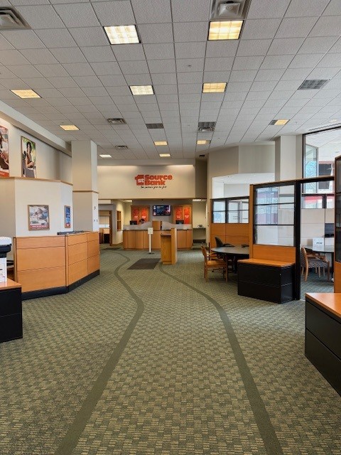 Lobby inside 1st Source banking center on East Main Street in Fort Wayne, Indiana