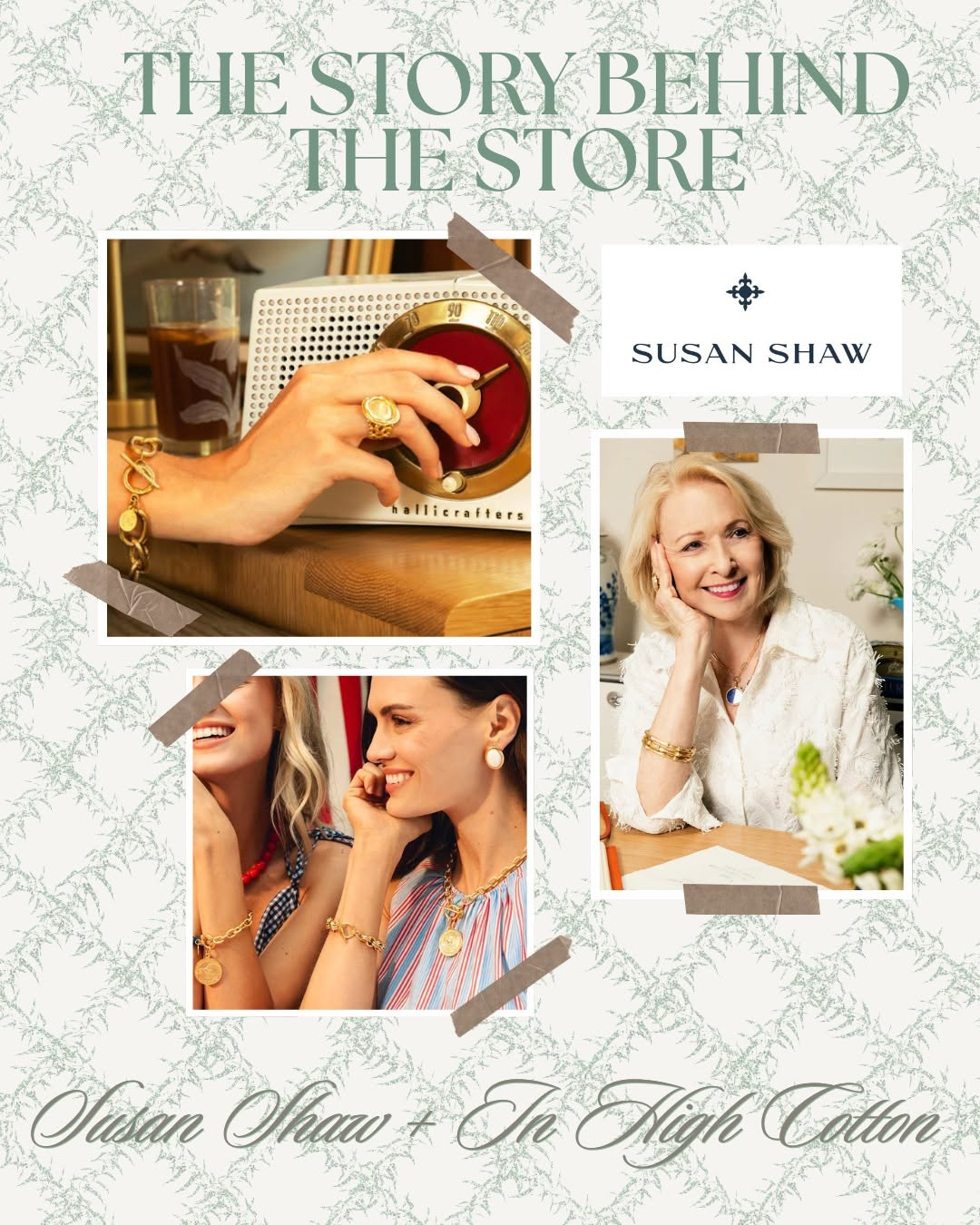Discover Susan Shaw jewelry at In High Cotton, featuring timeless, handcrafted pieces inspired by Southern charm and finished in 24K gold or sterling silver for elegant everyday wear.