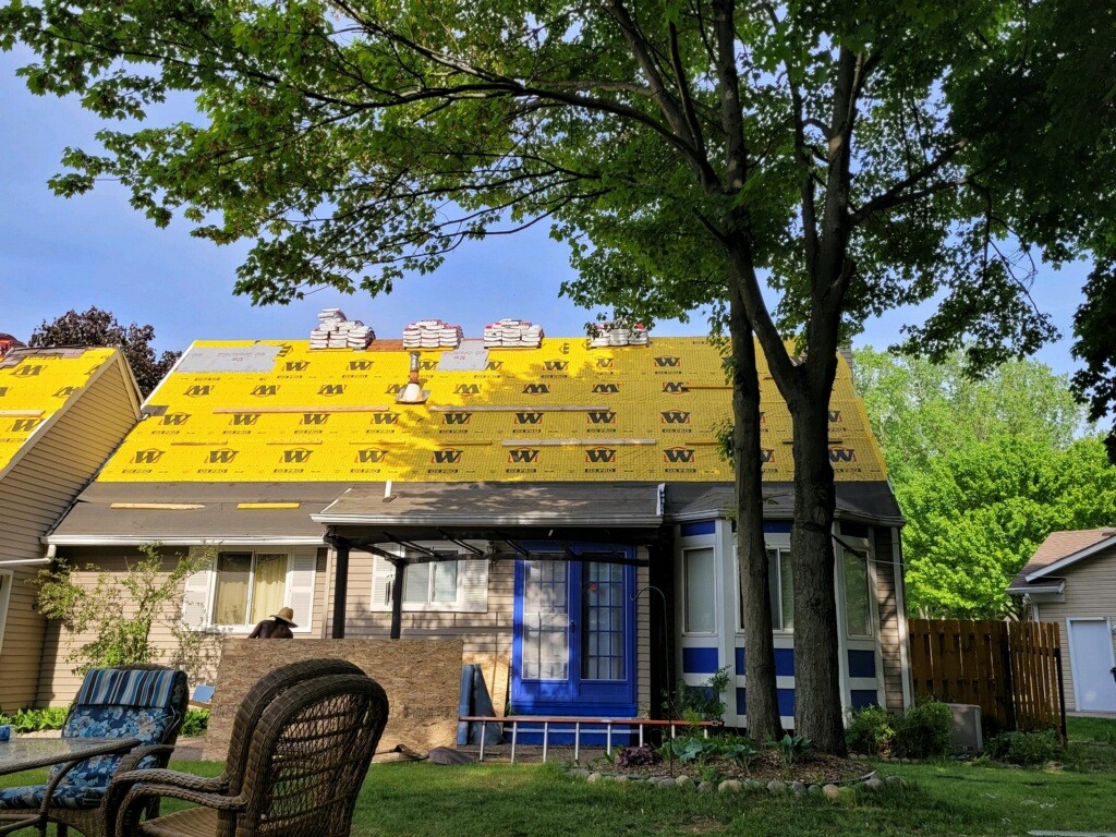 This roof is ready to have the shingles installed. Richards & Swift Roofing Troy (248)544-3908