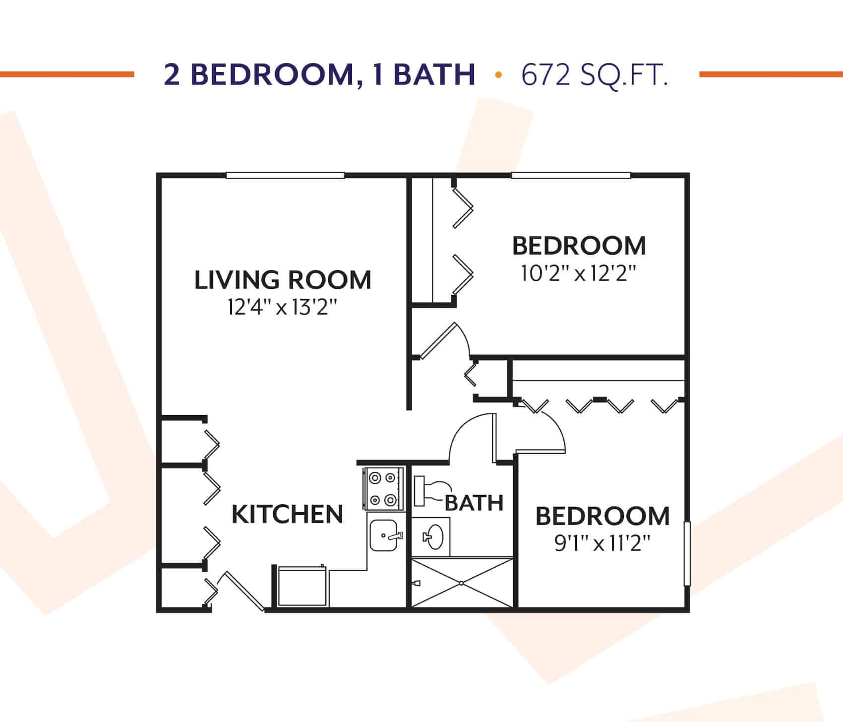 The Solaire At Las Palmas Village 2 bedrooms 1 bath apartment plan