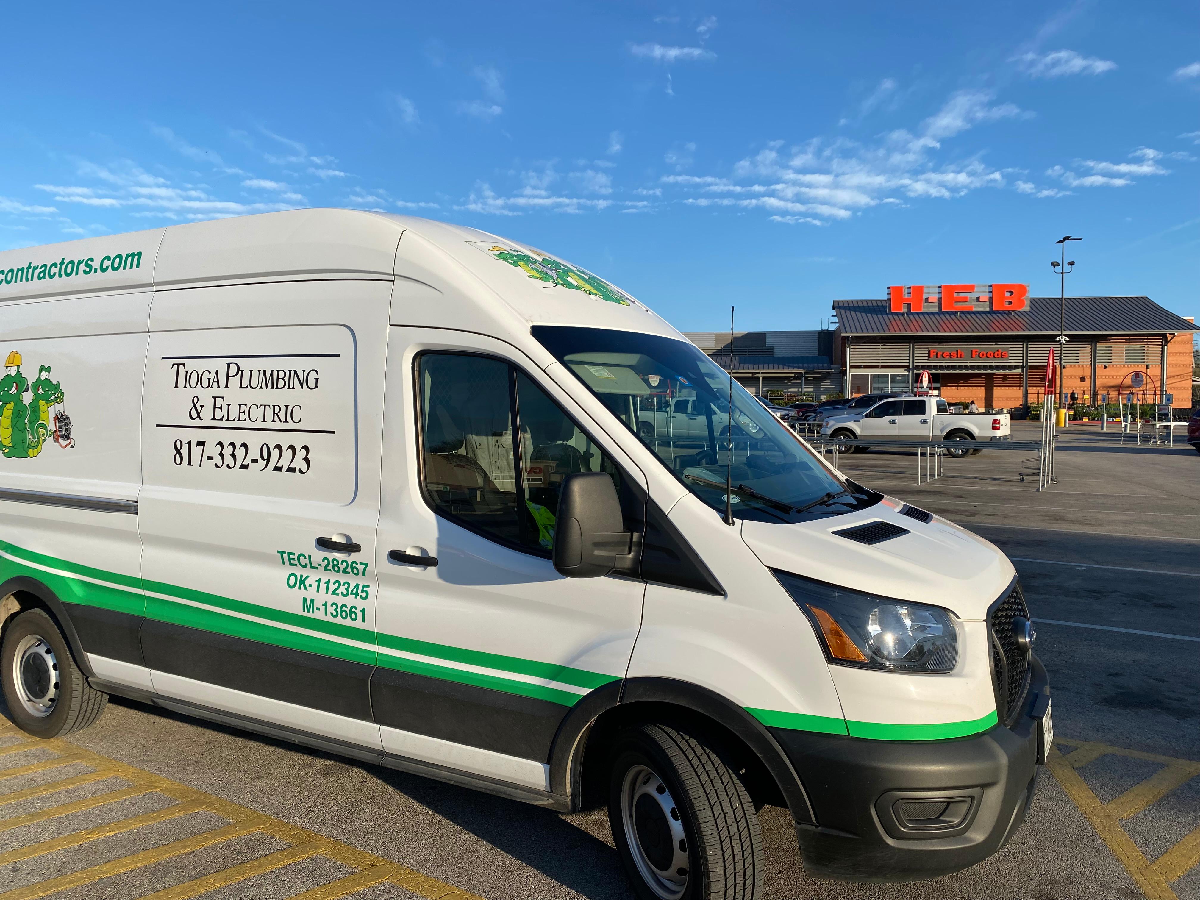 One of the Tioga Plumbing & Electric trucks at their local HEB grocery store near Euless Texas.