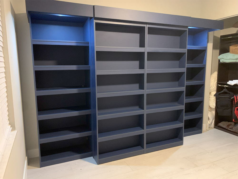 Shibon blue library Murphy bed cabinet closed with built in shelving