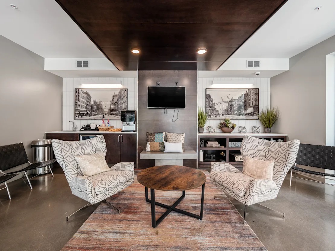Living Room with Wooden Coffee Table 