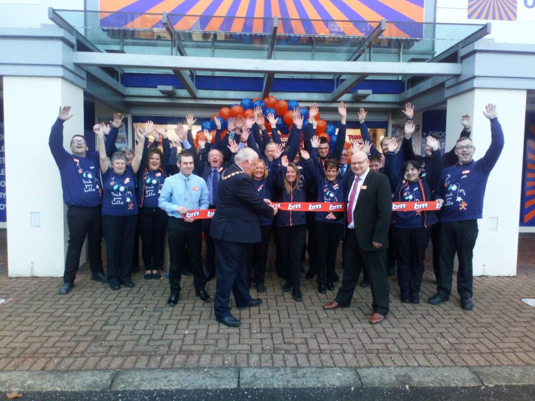Store staff at B&M's new store in Bangor, County Down were delighted to welcome local mayor, Alderman Bill Keery who cut the ribbon to officially open the store. Representatives from the local branch of Marie Curie Cancer joined the mayor as special guest