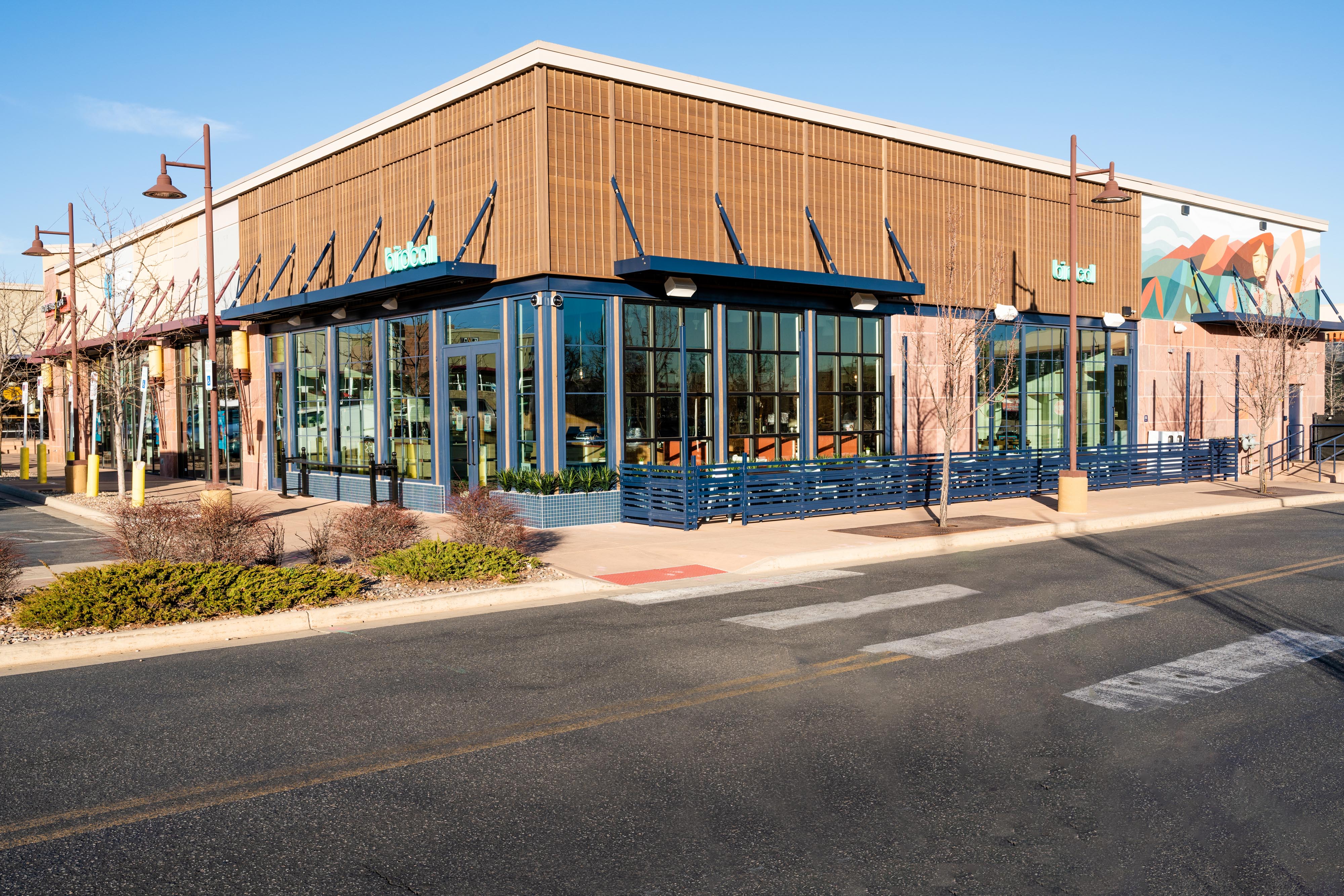 Exterior of Birdcall Boulder, showing off the dog-friendly patio.