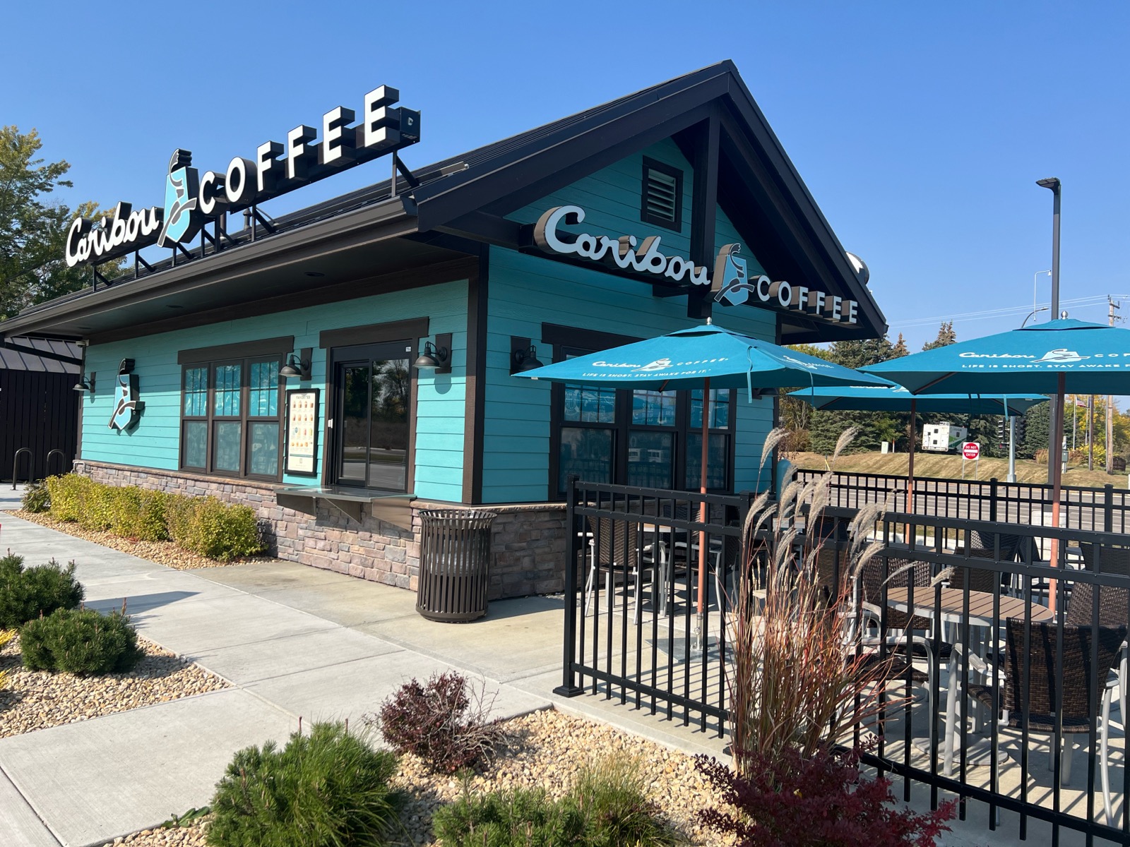 Storefront of the Caribou Coffee at 4199 Oakwood Parkway NE in St. Michael