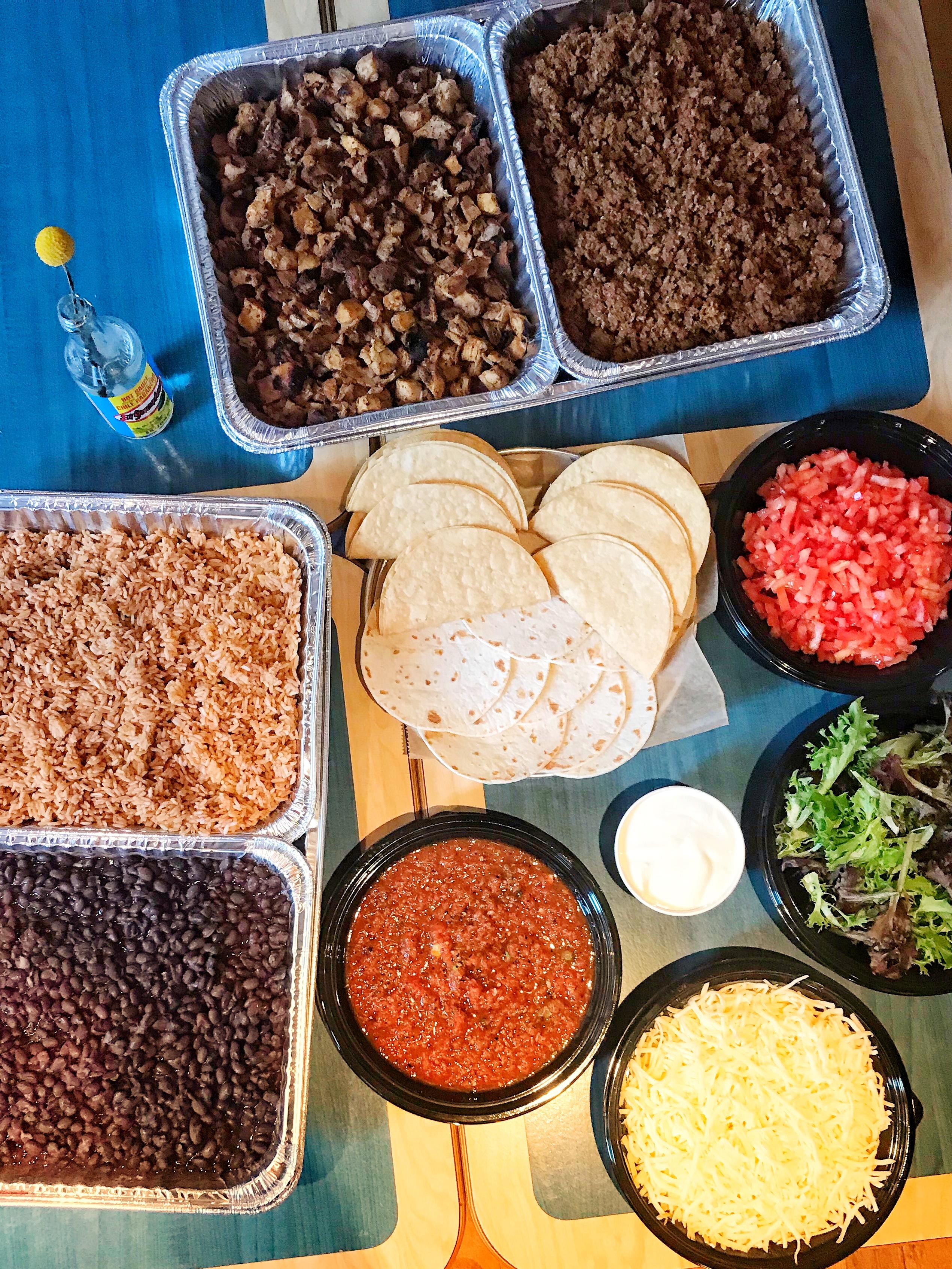 Catering Taco Bar with Asada Chicken, Ground Beef, Michelada Red Rice, Fat-Free Black Beans Burrito Beach Chicago (312)335-0668