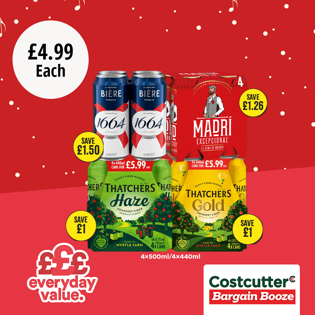 £4.99 each on selected beers, lager & cider.