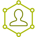 Silhouette with interconnected lines icon.