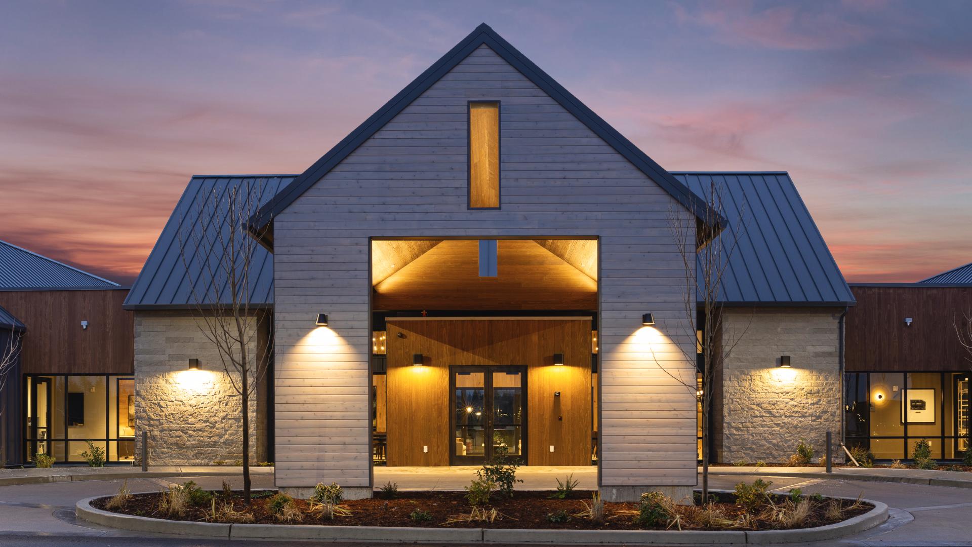 Stunning contemporary architecture at the community entrance