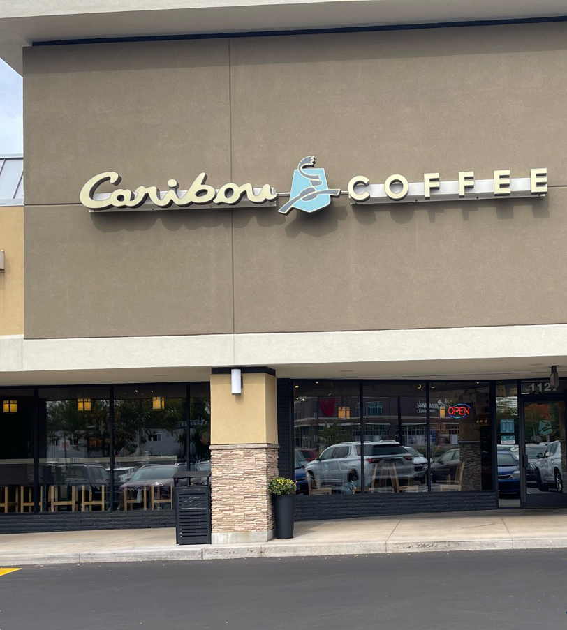 Storefront of the Caribou Coffee at 1127 Larpenteur Avenue W in Roseville