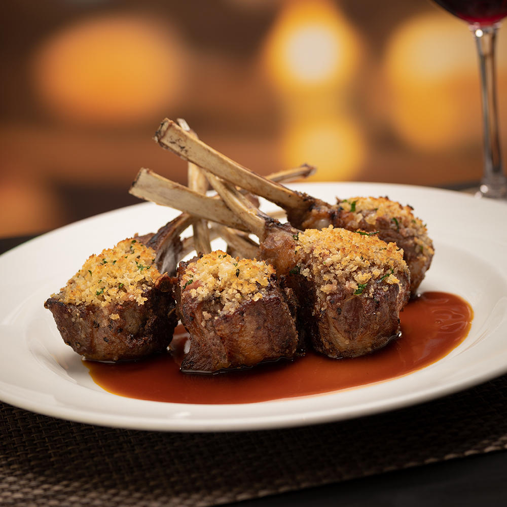 Double Cut Lamb Rib Chops - honey crusted and served with Mint Gremolata and a white wine and shallo The Capital Grille Stamford (203)967-0000