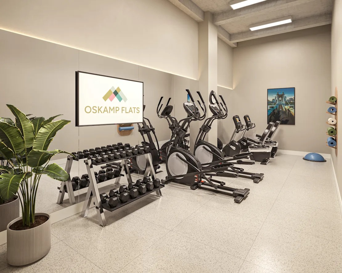 A gym with a sign 