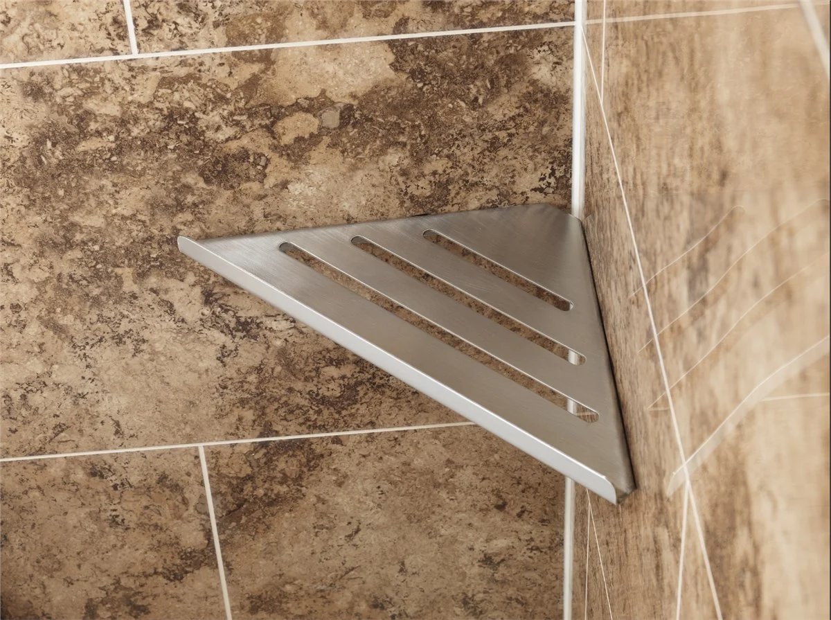 Corner shower shelf for space-saving bathroom storage