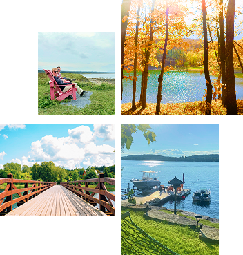 Collage of scenic views around cottage country in the Kawarthas.