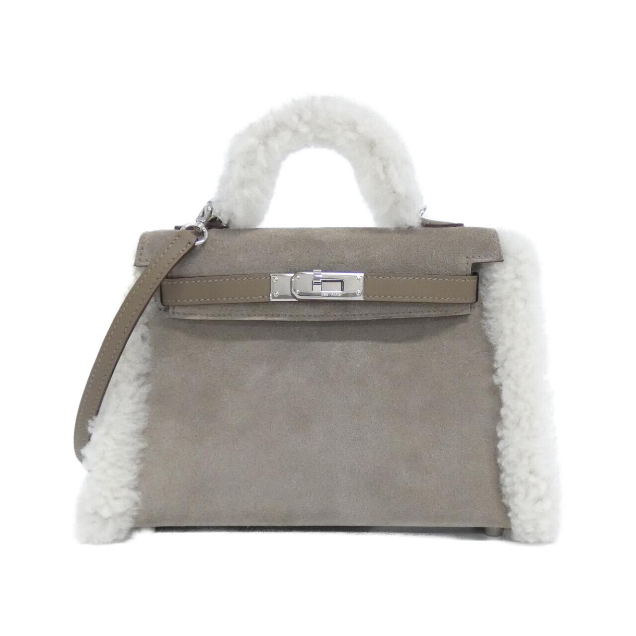 エルメス ミニ ケリー プラッシュ 084115CK グリズリ+ムートンメリノ+スイフト GRIS CAILLOU+ECRU+ETOUPE シルバー金具