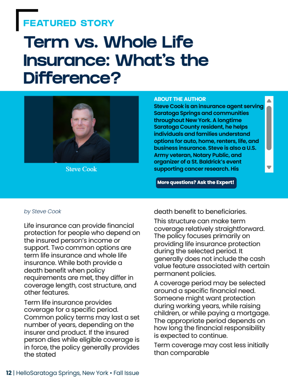 Term vs. Whole Life Insurance: What’s the Difference? - Steve Cook State Farm Saratoga Springs, NY featured in HelloNation MAgazine