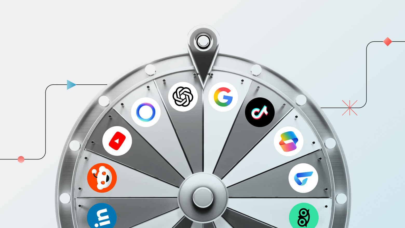 The Marketer’s Guide to Search Everywhere Optimization image with a wheel and all the AI search logos