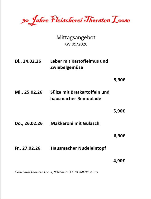 Fleischerei Thorsten Loose, Schillerstr. 11 in Glashütte