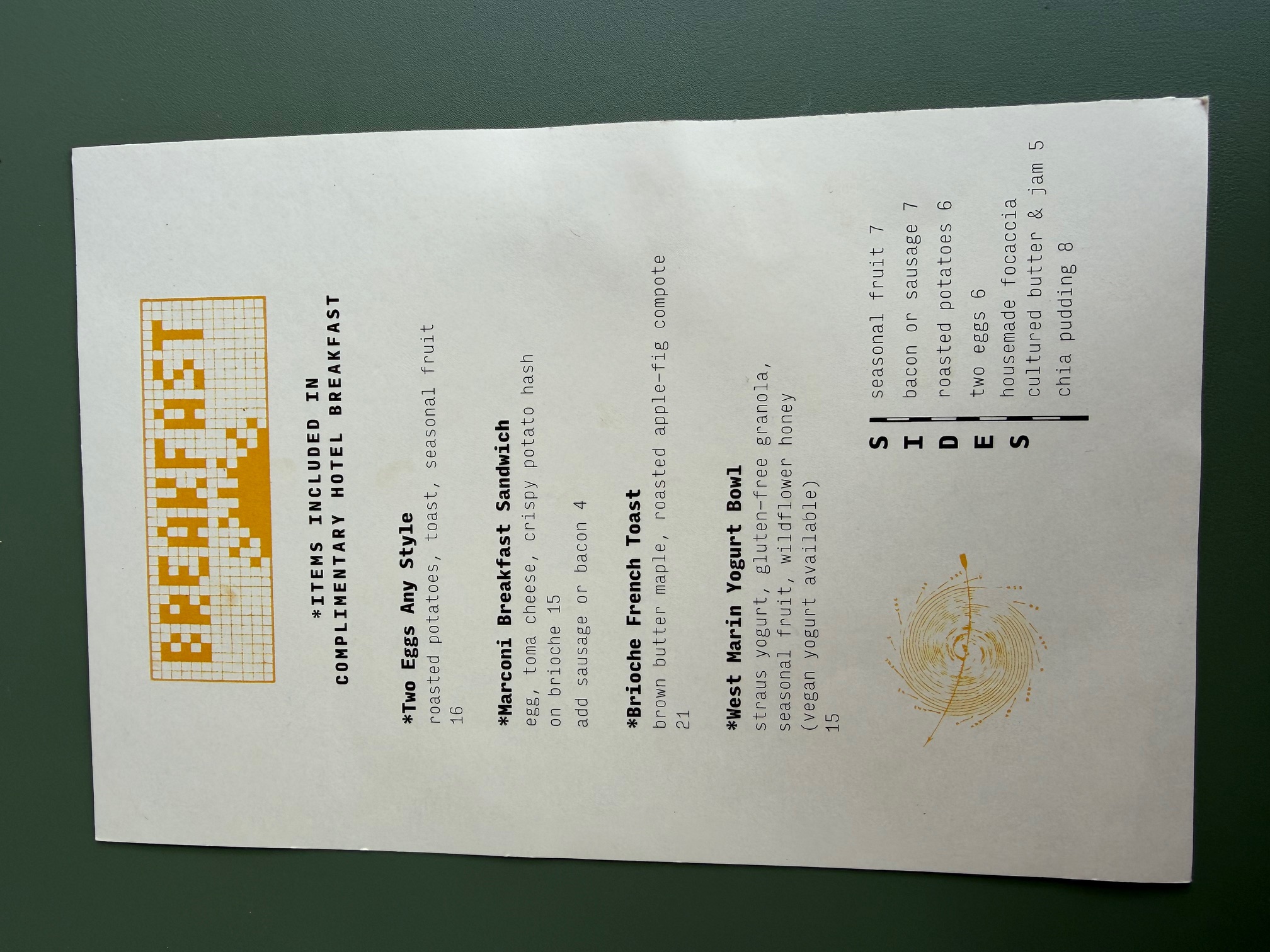 Mable's breakfast menu, served daily from 7am to 10am