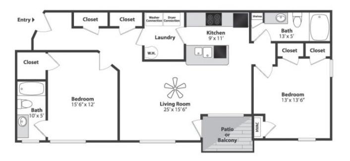 Water's Bend 2 Bedroom Apartment Floor Plan