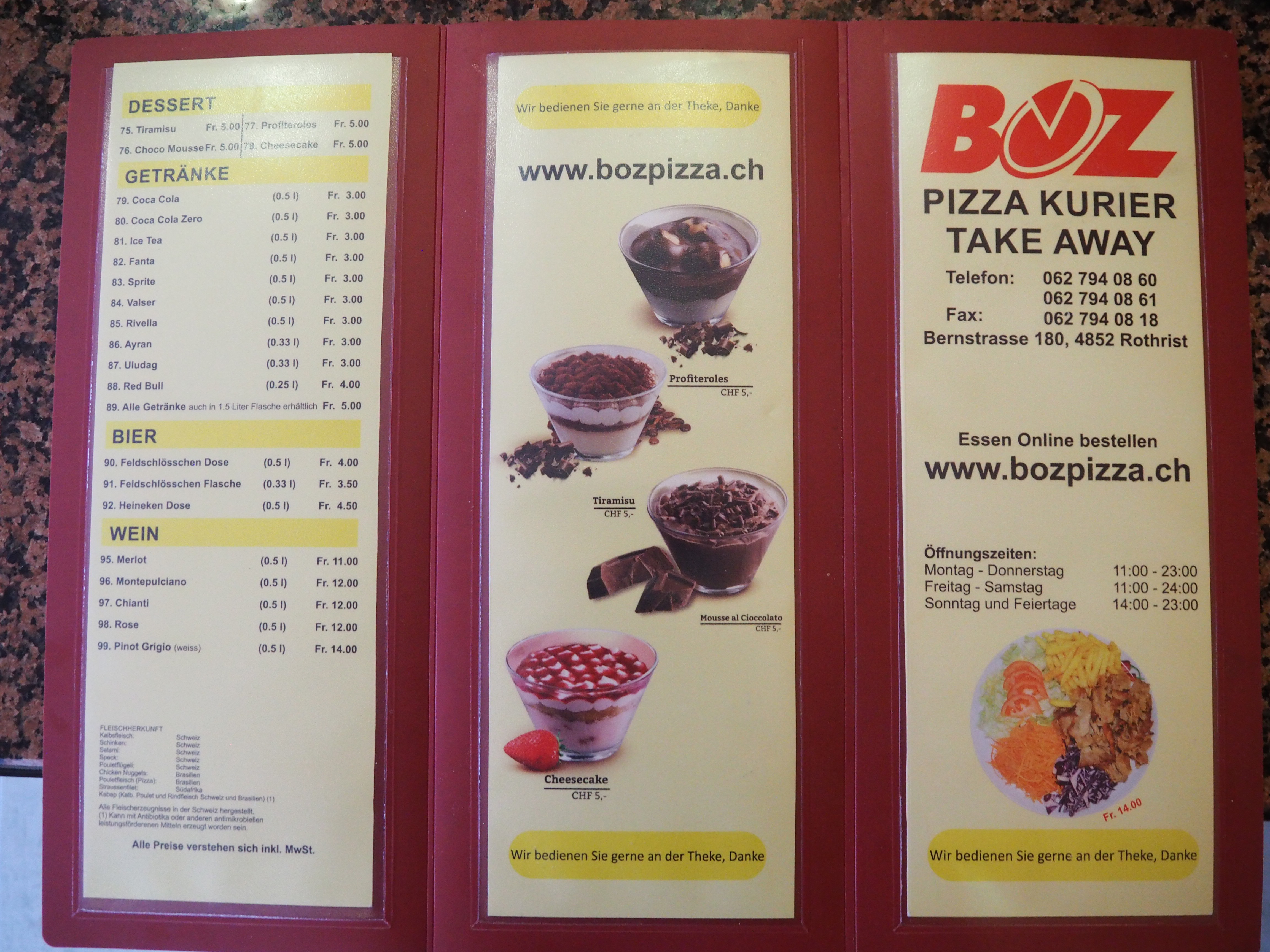 Boz Pizza Kurier, Bernstrasse 180 in Rothrist