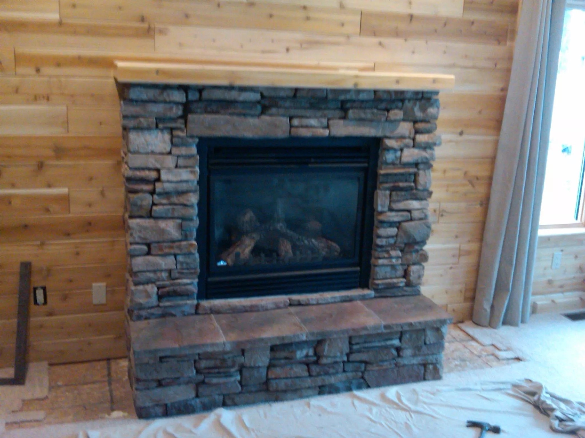 Stone fireplace