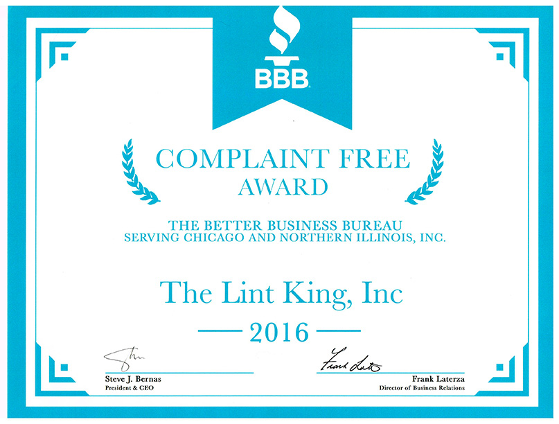 BBB A+ 2016 Accredited Business with the Better Business Bureau
The Lint King - Dryer Vent Cleaning Experts