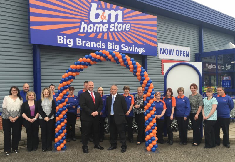 B&M Boston's staff stand proudly outside their brand new Home Store on the Alban Retail Park, Grantham Road