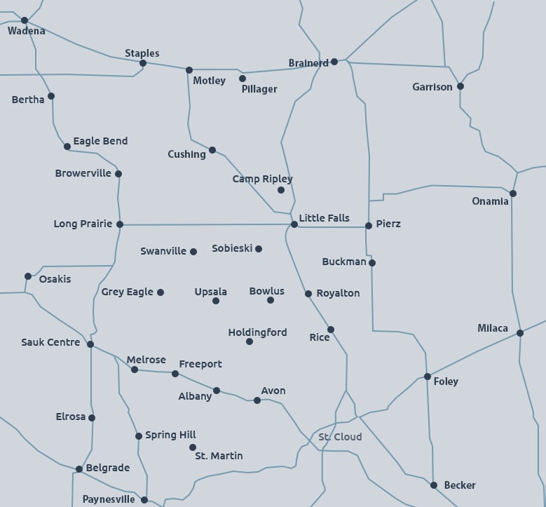 Rahn's Oil & Propane Service Area Map, Central Minnesota