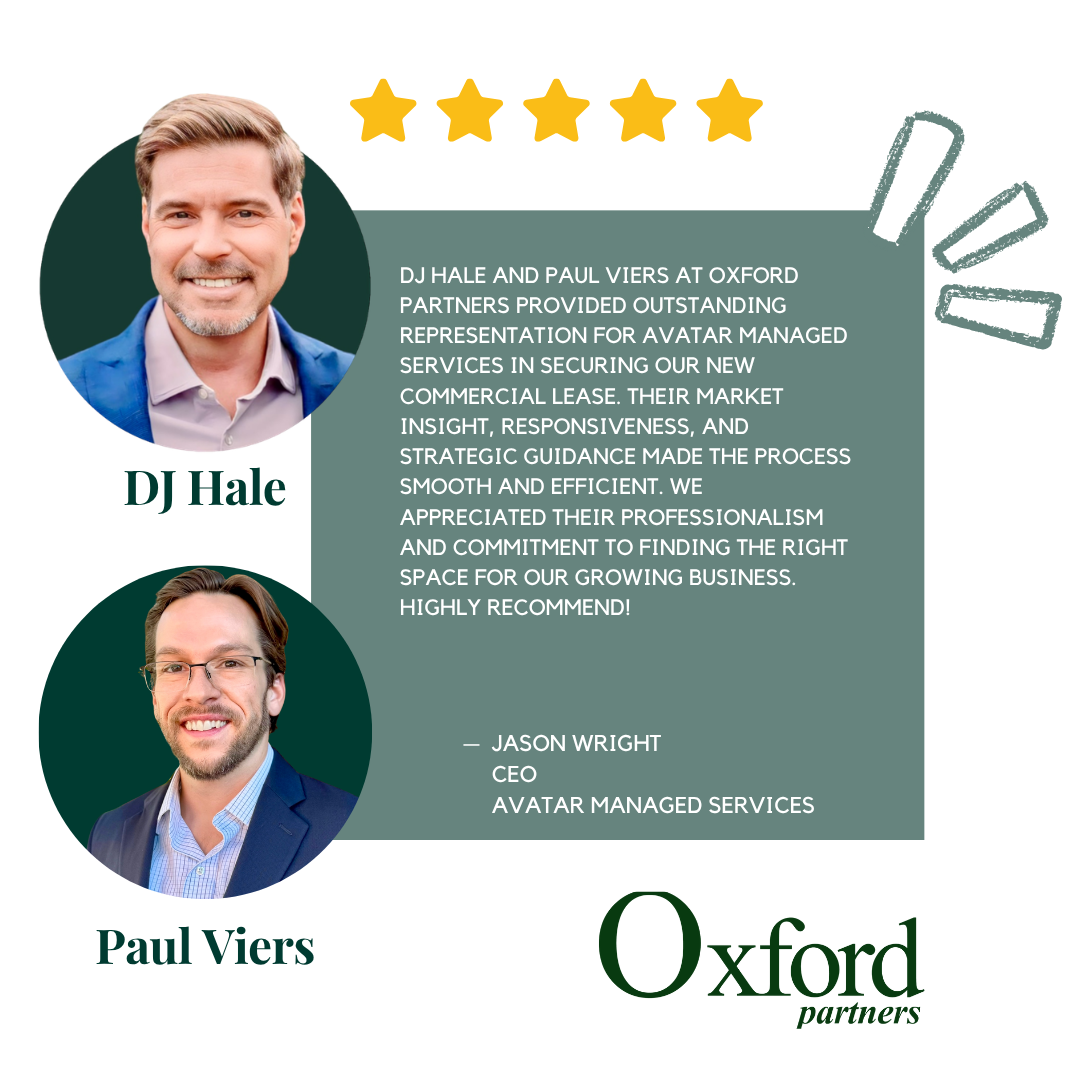 Oxford Partners Houston commercial real estate brokers DJ Hale and Paul Viers 5-star client review 