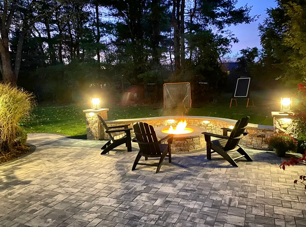 Compact paver patio design - Patios project by General Masonry LLC.