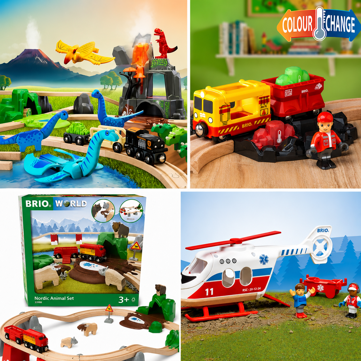 Explore BRIO World wooden railway adventures featuring dinosaur, rescue, color-changing, and Nordic animal train sets. Creative, hands-on toys that inspire imaginative play for kids ages 3+.