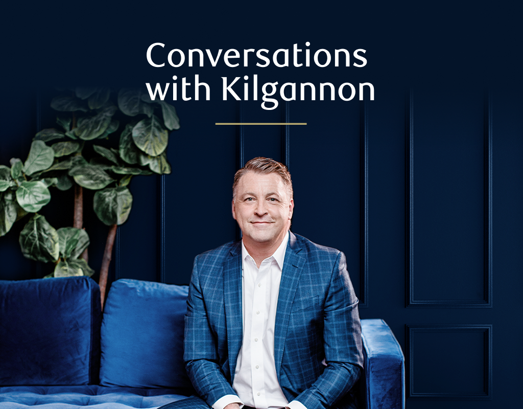 Conversations with Kilgannon thumbnail with Jay sitting on a comfortable couch.