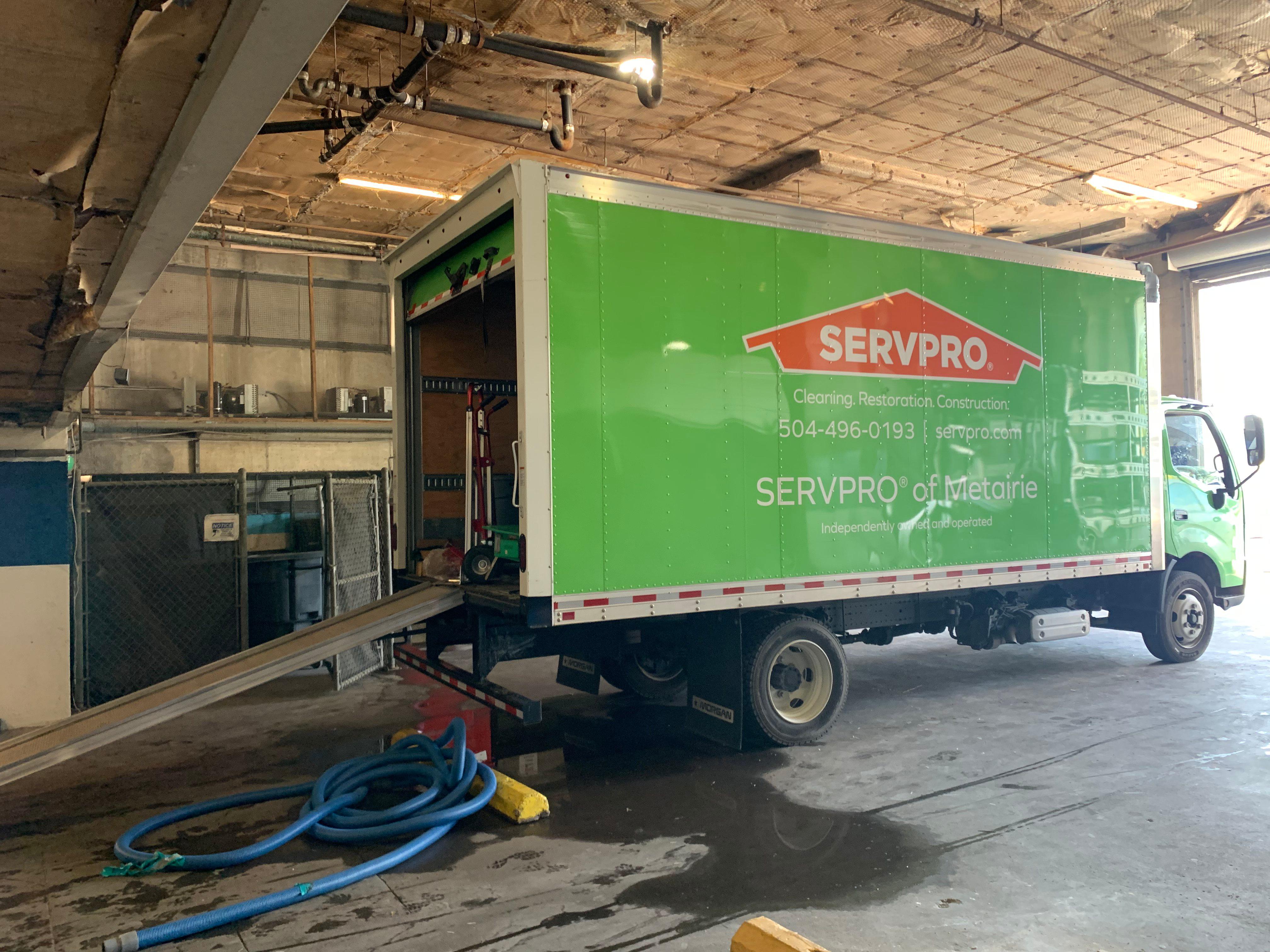 SERVPRO truck in the loading dock preparing to unload equipment.