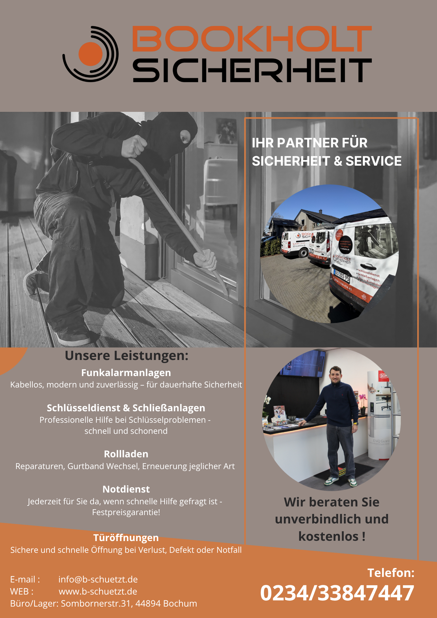 Bookholt Sicherheit Bochum - Schlüsseldienst - Alarmanlagen - Rollläden, Somborner Straße 31 in Bochum