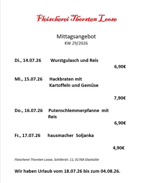 Fleischerei Thorsten Loose, Schillerstr. 11 in Glashütte