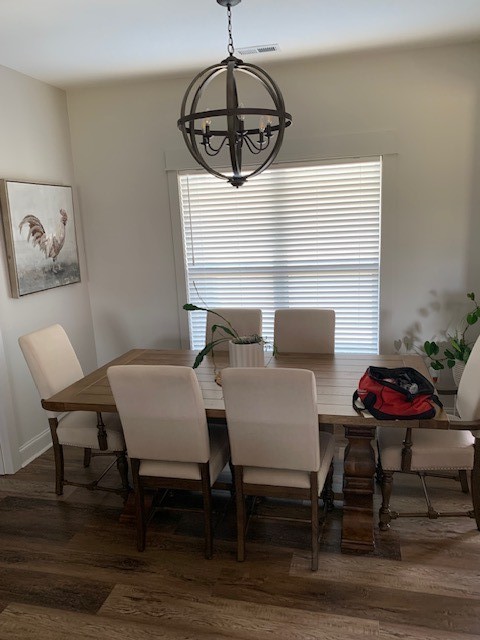 Faux wood blinds in the dining room