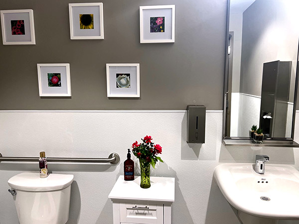 Interior photo of the bathroom of AudioNova hearing clinic in Leesburg, FL