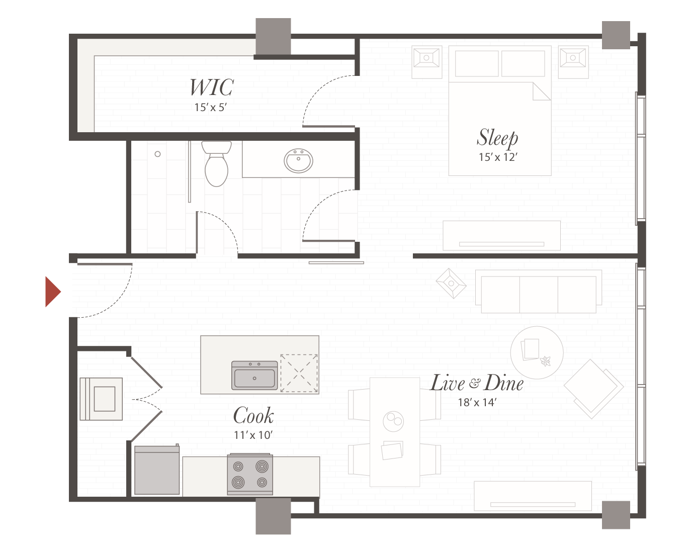 Encore P9 1 Bedroom Apartment Floor Plan