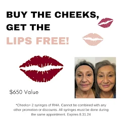 Special offer graphic: “Buy the cheeks, get the lips free.”