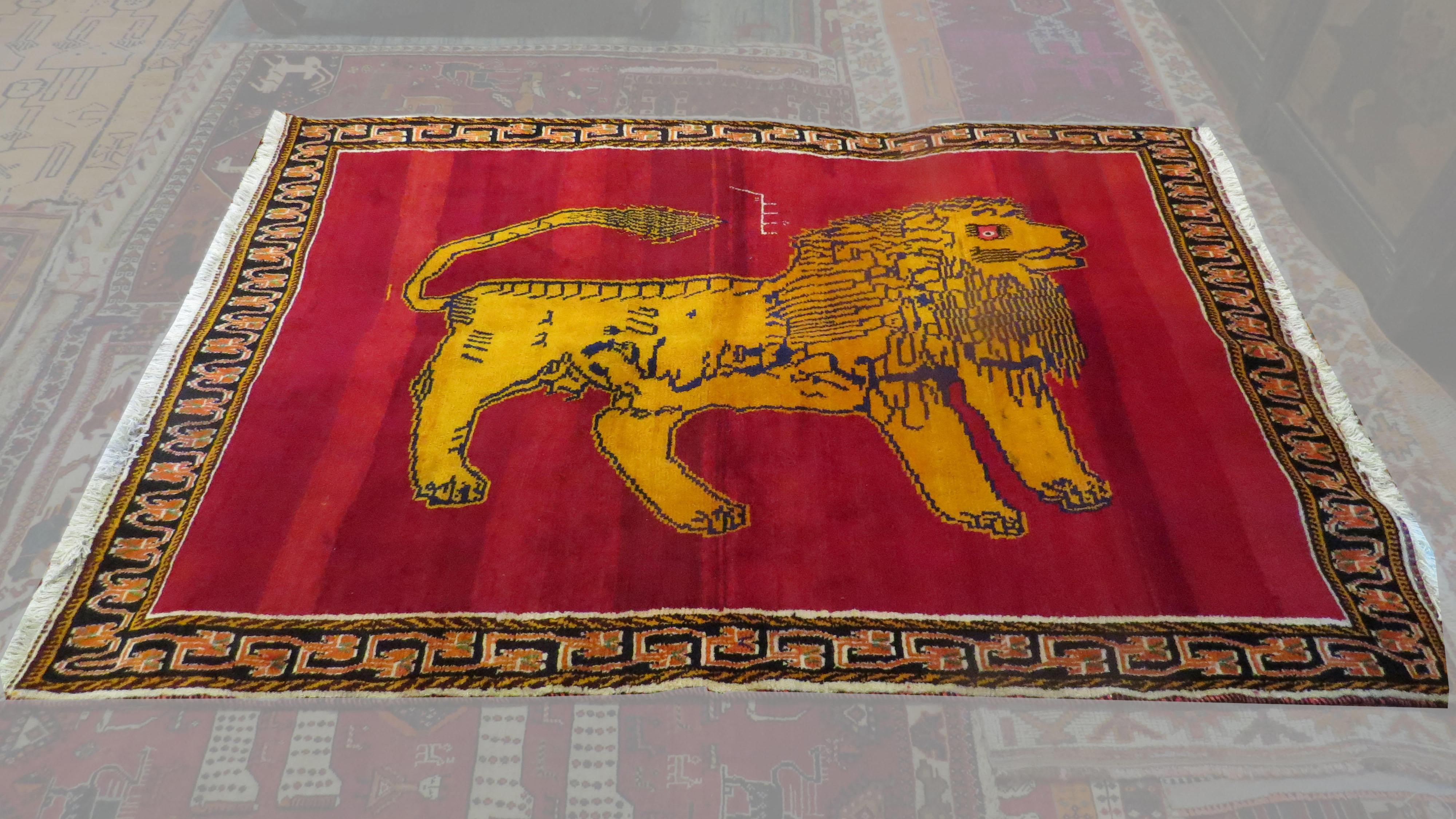 Authentic Persian Lion Rug from Fars - Collector's Rug