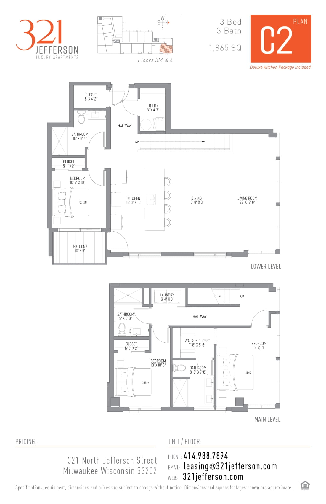 321 Jefferson Three Bedroom Floor Plan C2 1865 Sq Ft