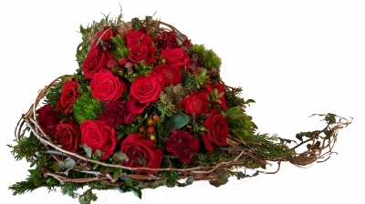 Trauerherz mit Roten Rosen zur Beerdigung