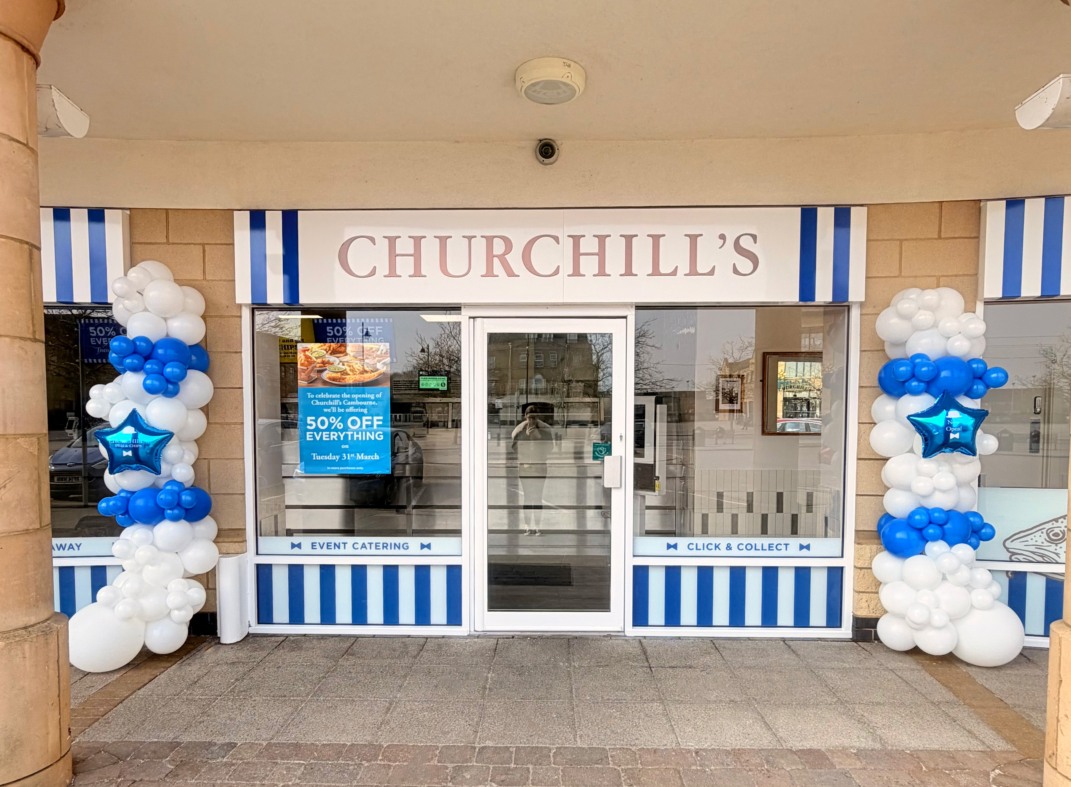 Churchill's fish and chips, Cambourne shop front