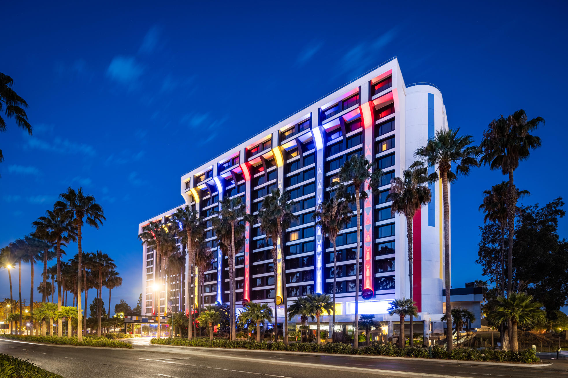 Pixar Place Hotel at Disneyland Resort nighttime